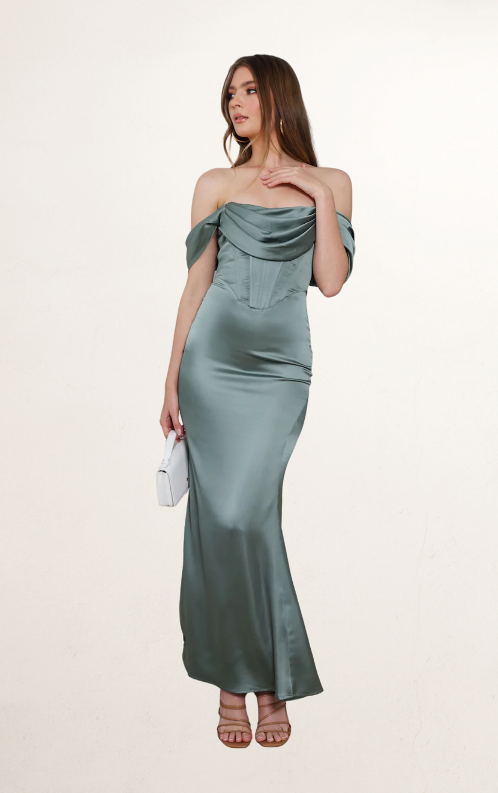 Sage Off-Shoulder Silk Corset Dress
