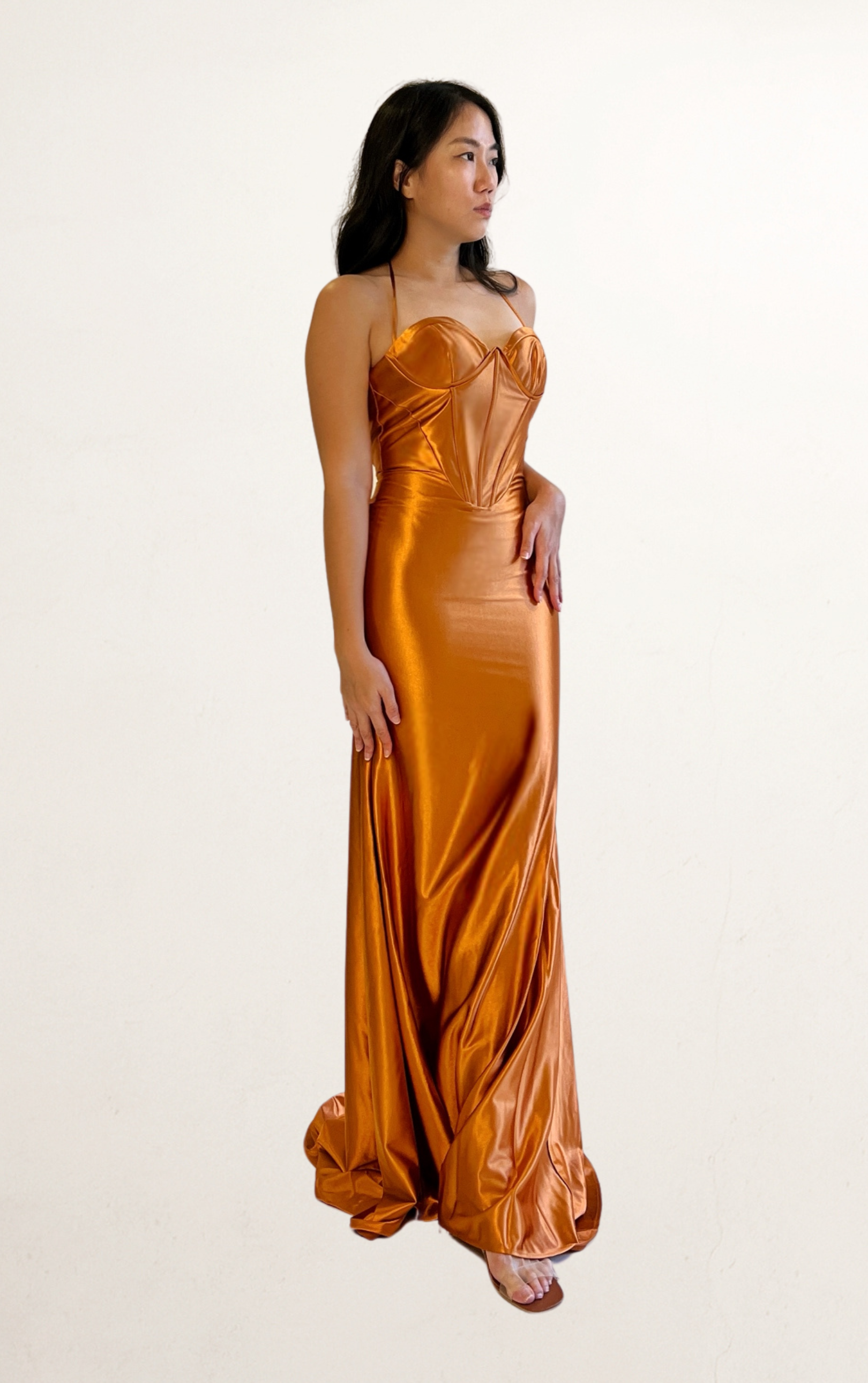Brown Silk Halter Corset Dress