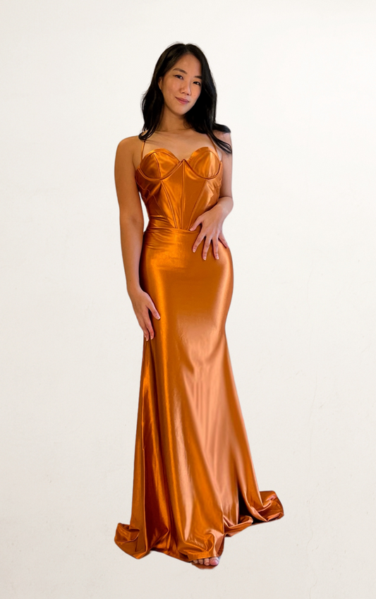 Brown Silk Halter Corset Dress