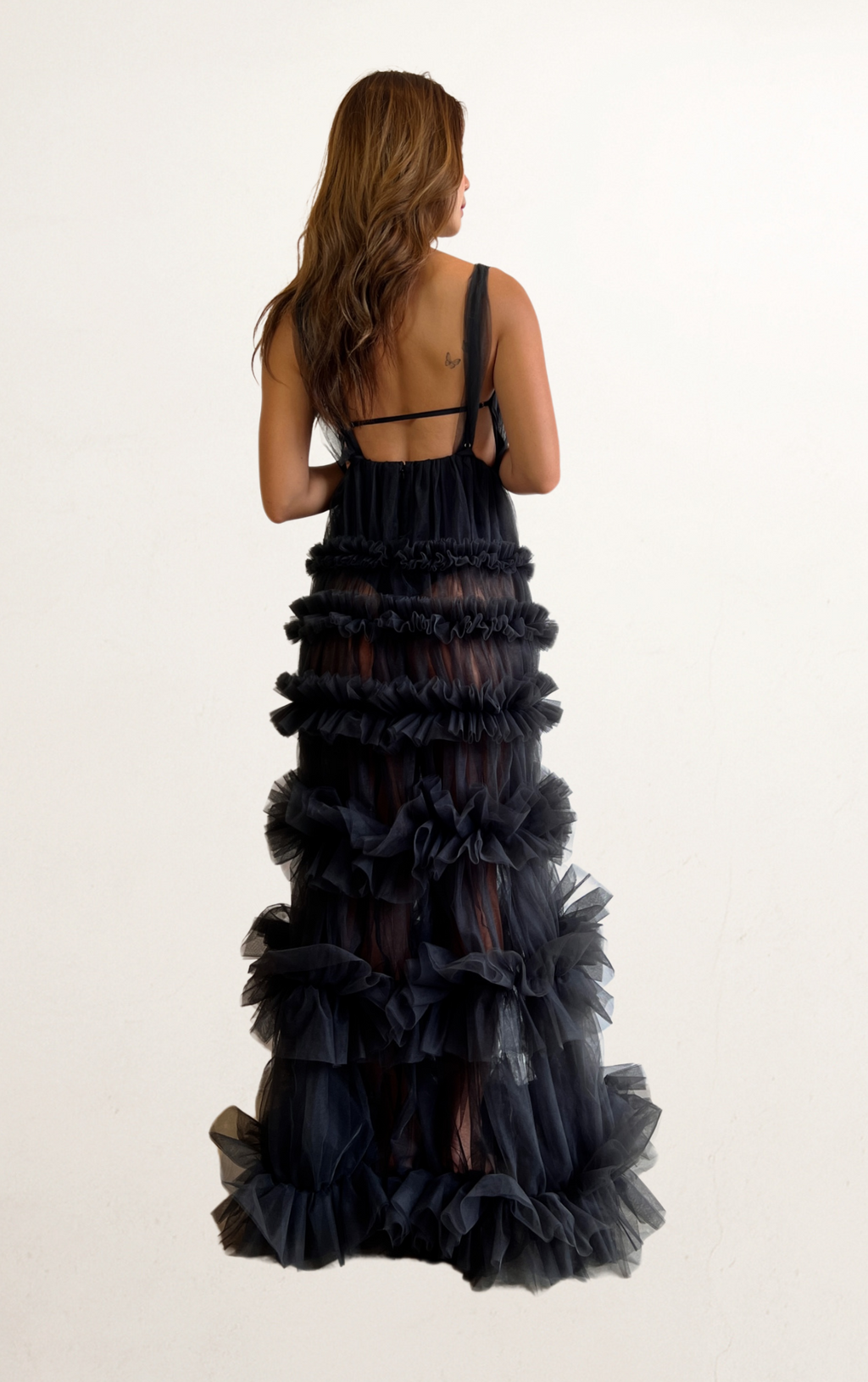 Black Lexi Low Plunge Layered Tulle Dress