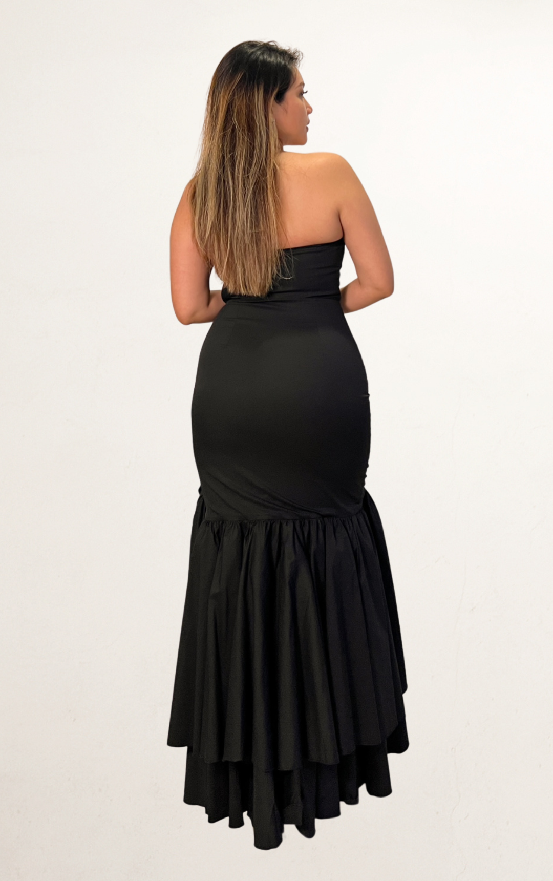 Black Off-Shoulder Ruffle High Low Dress