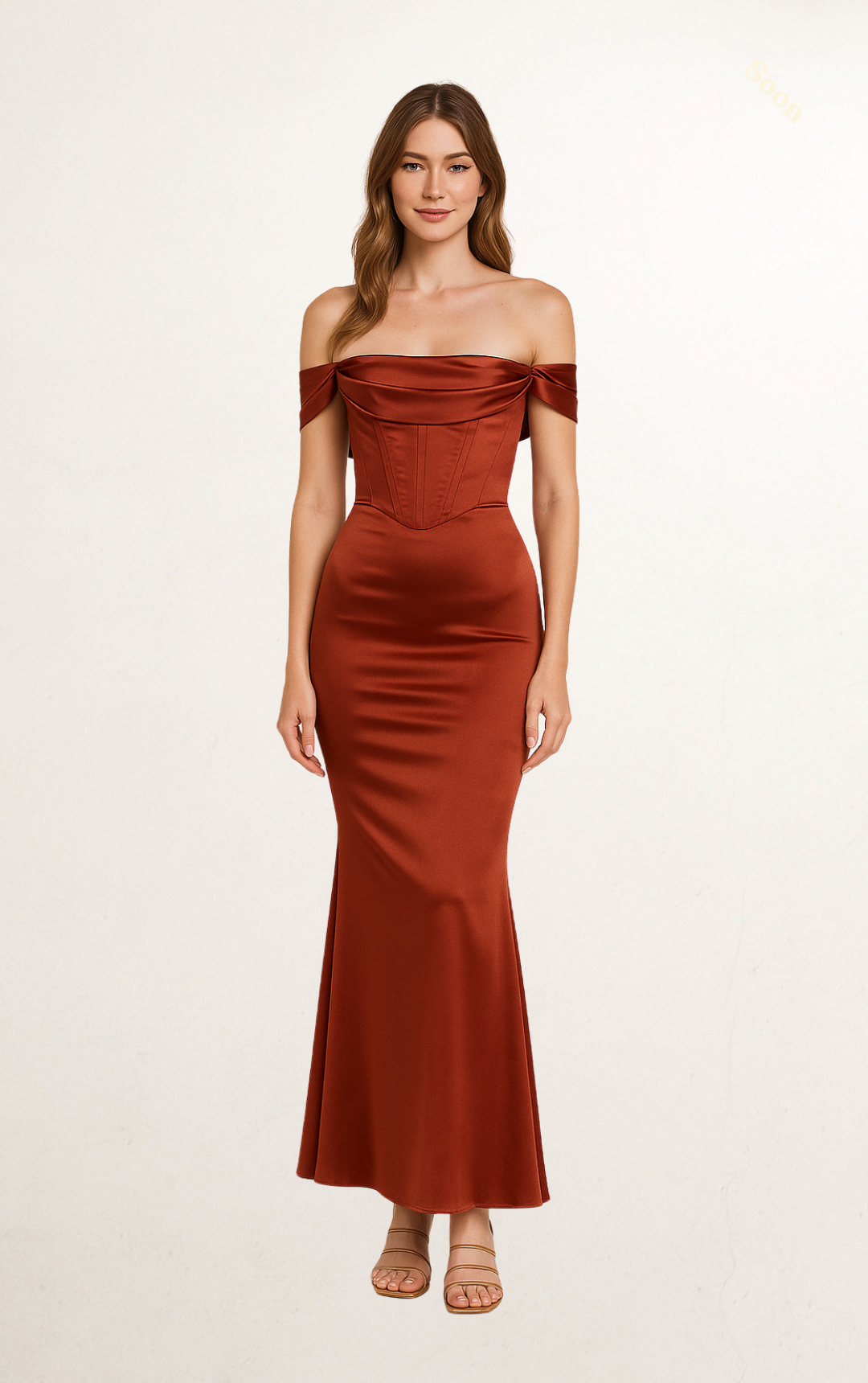 Rust Off-Shoulder Silk Corset Dress