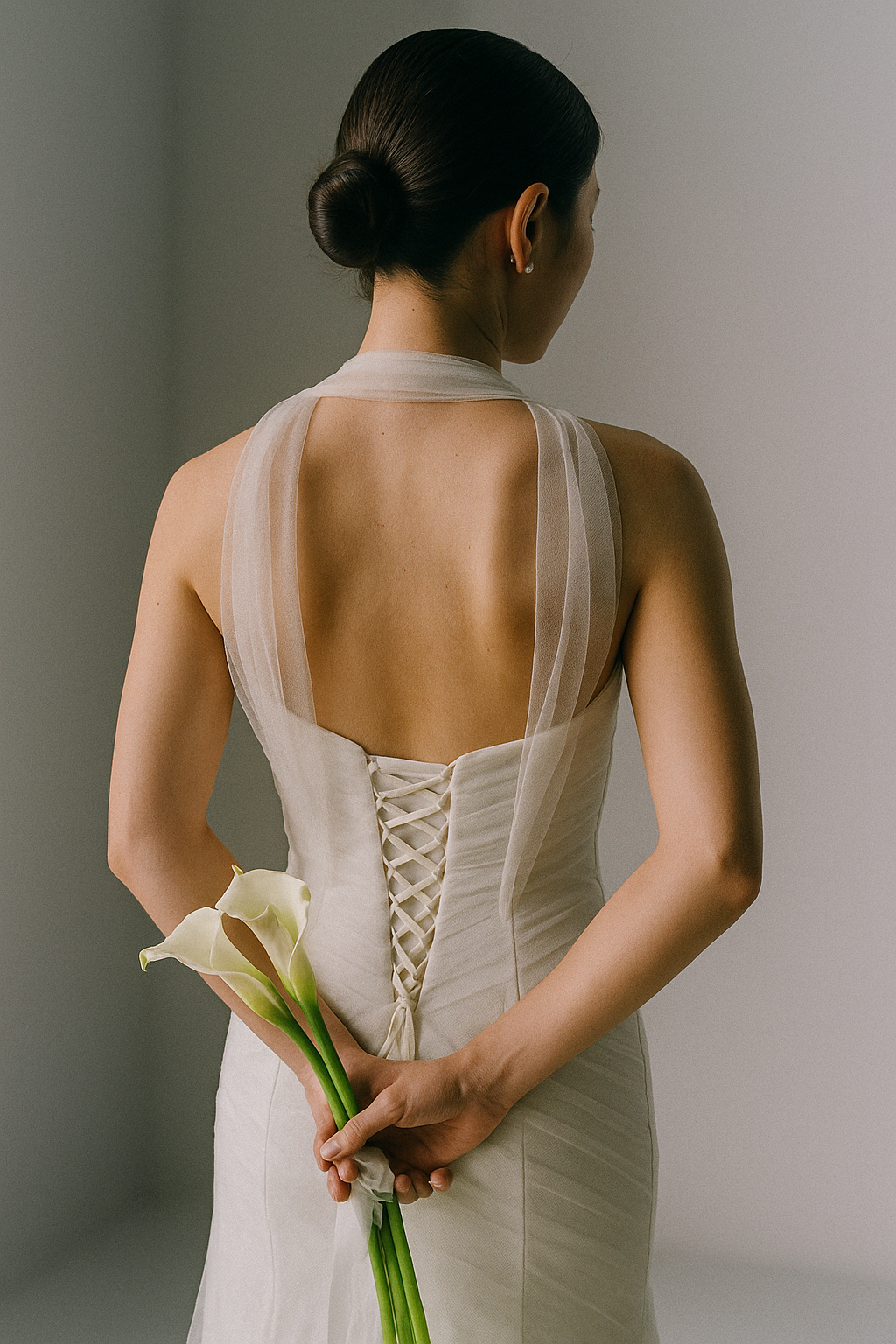 White French Gauze Bridal Gown with Scarf