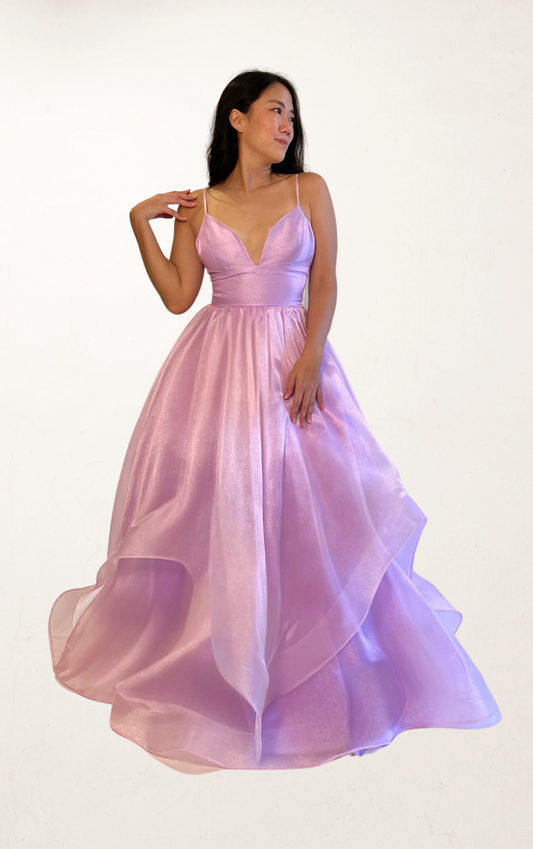 Purple V-Neck Organza Dress