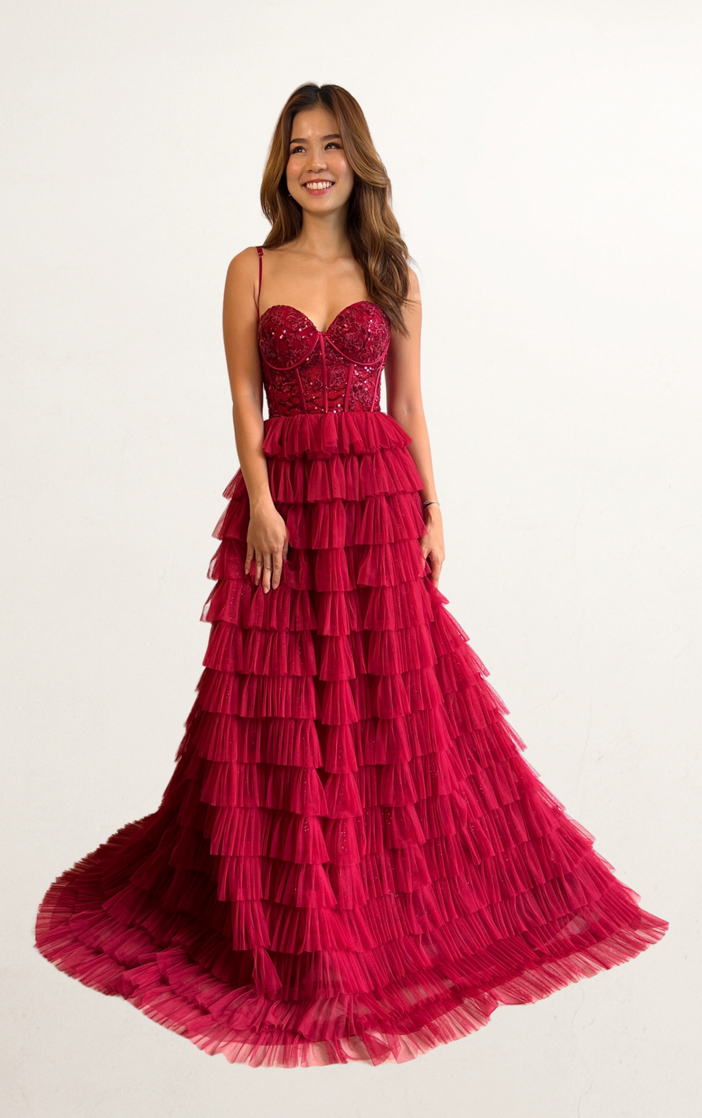 Red Glitter Corset Tiered Dress