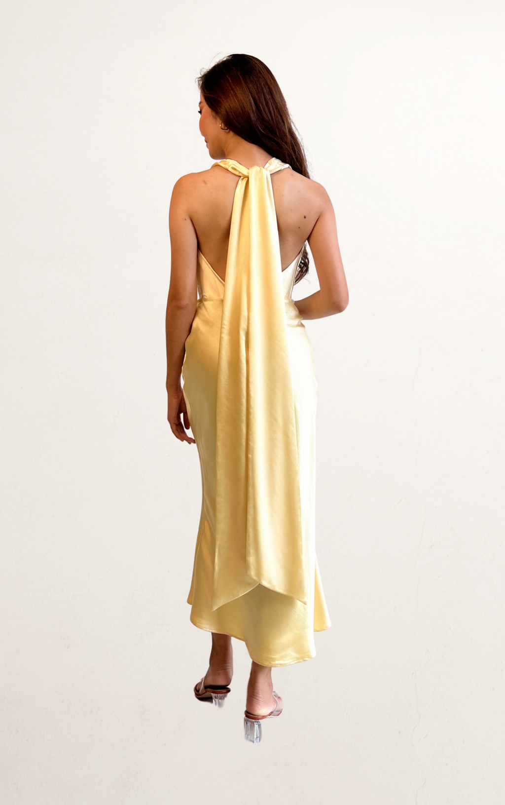 Yellow Satin Deep V Scarf Dress (Archive Drop)