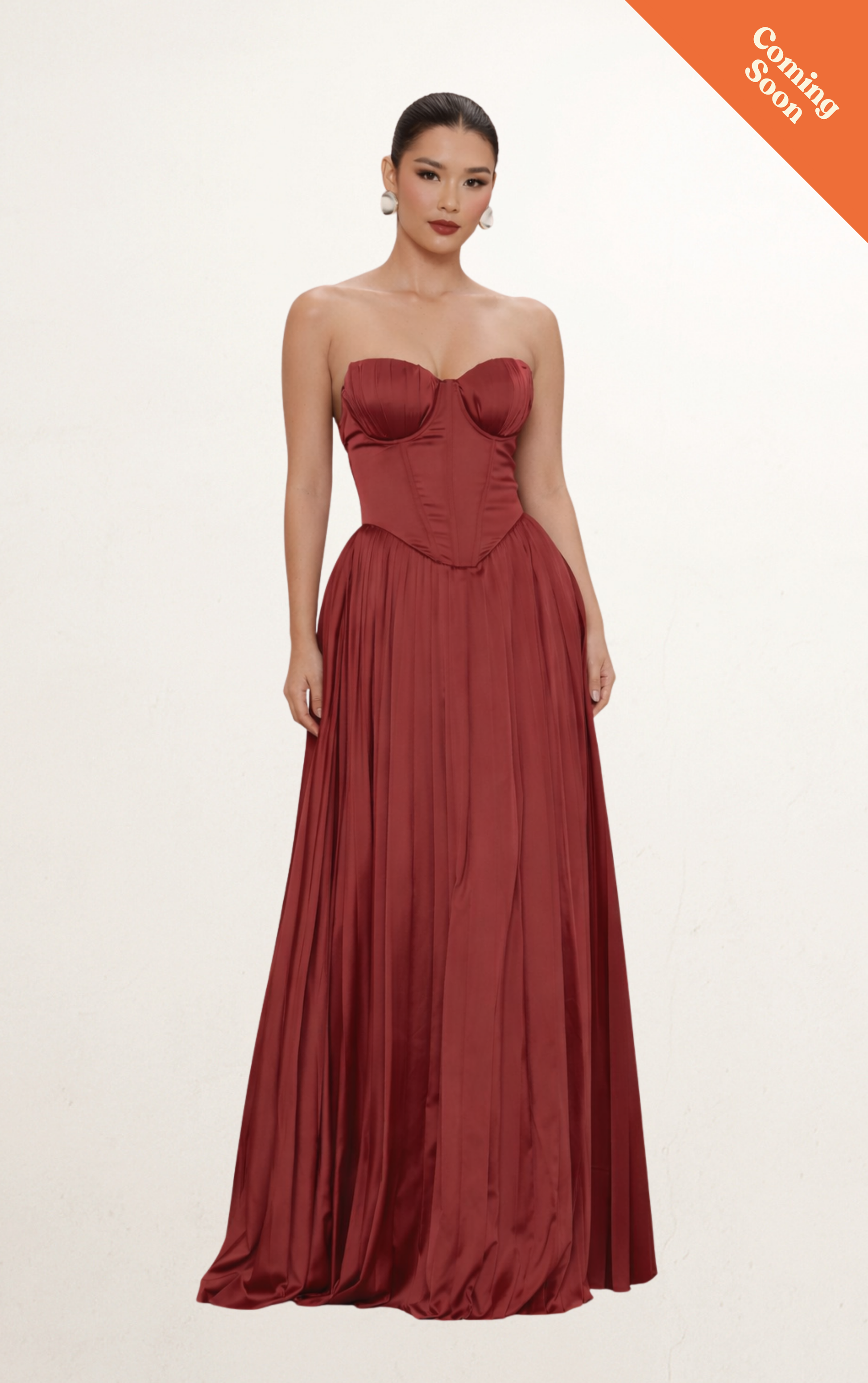 Rust Strapless Flowing Satin Gown