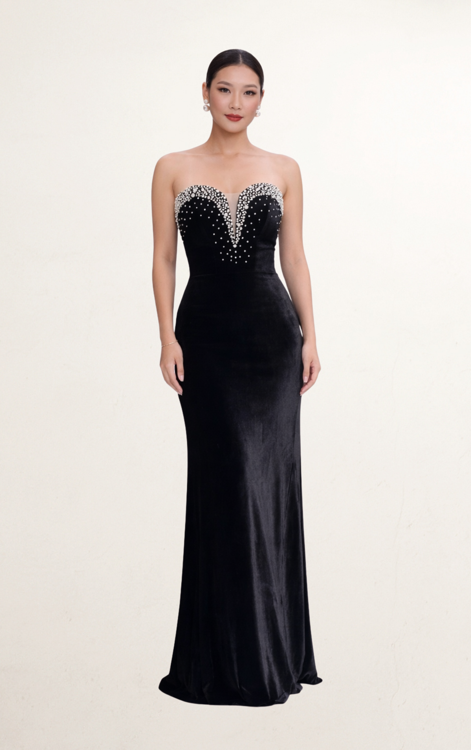 Black Velvet Embellished Fishtail Gown