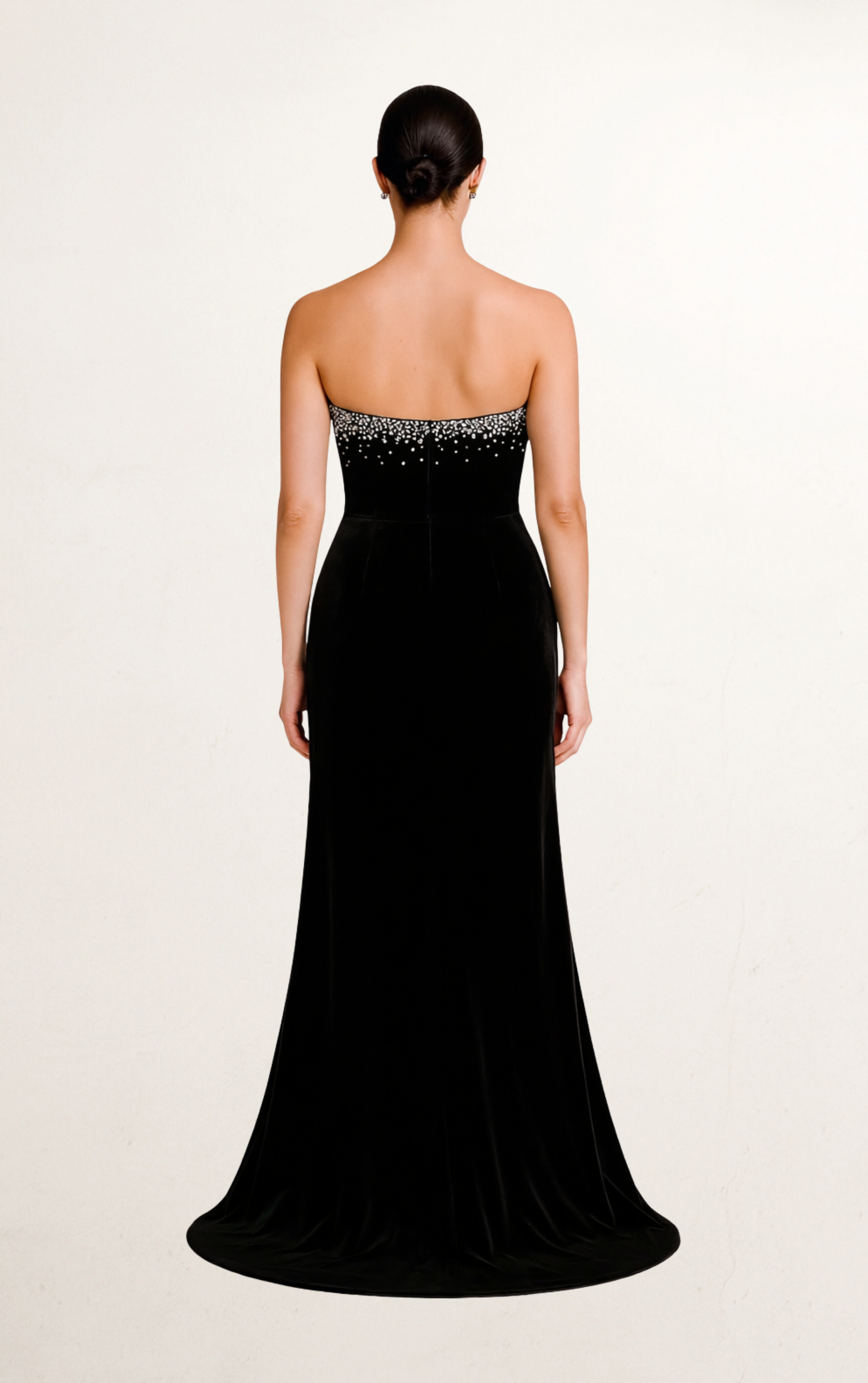 Black Velvet Embellished Fishtail Gown