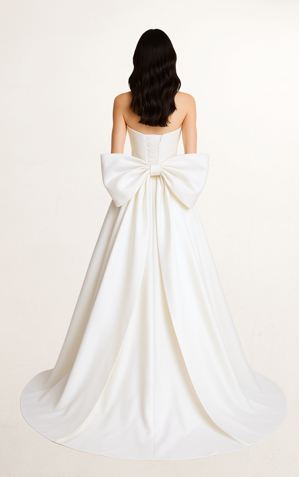 White Silk Corset Bridal Gown with Draped Bow