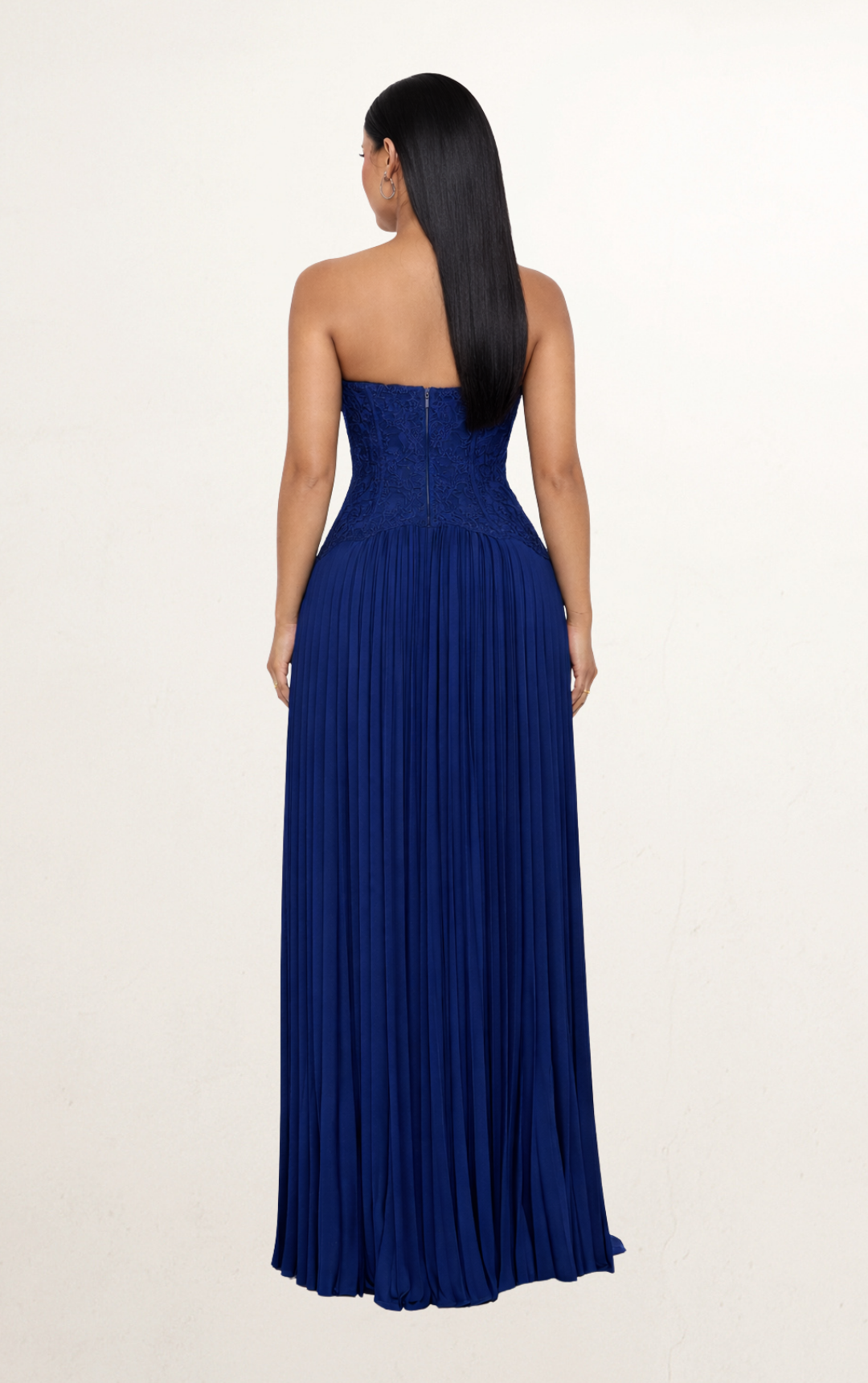 Blue Lace Corset Pleated Maxi Dress