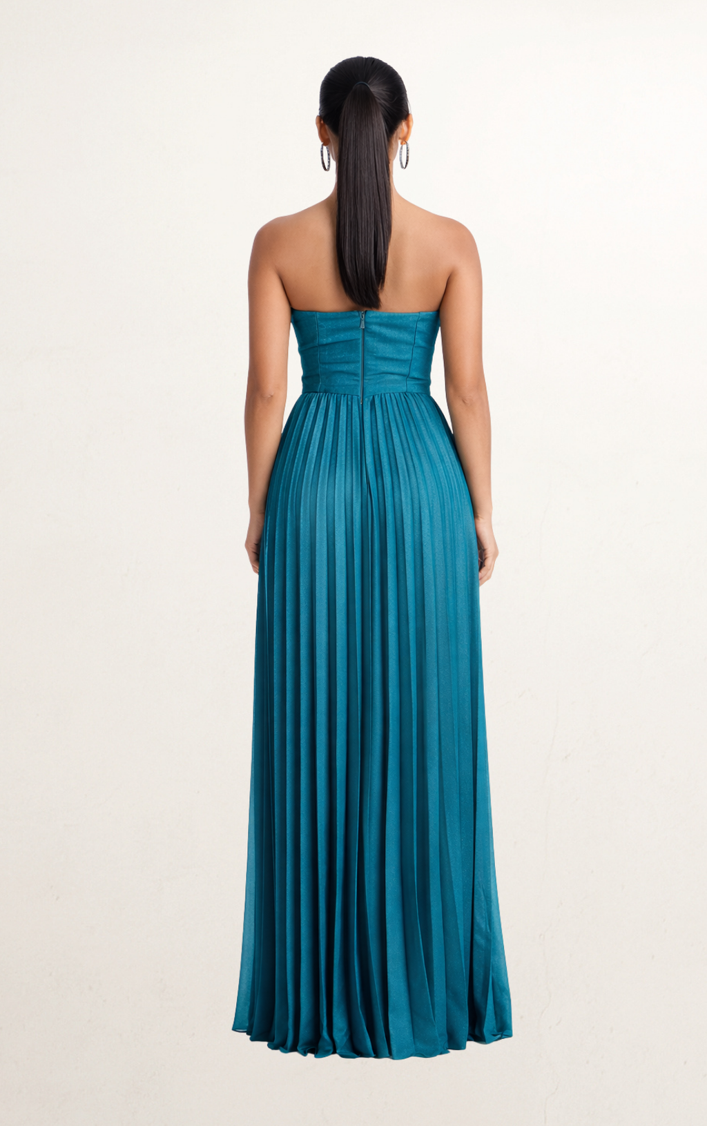 Blue Teal Plisse Strapless Gown