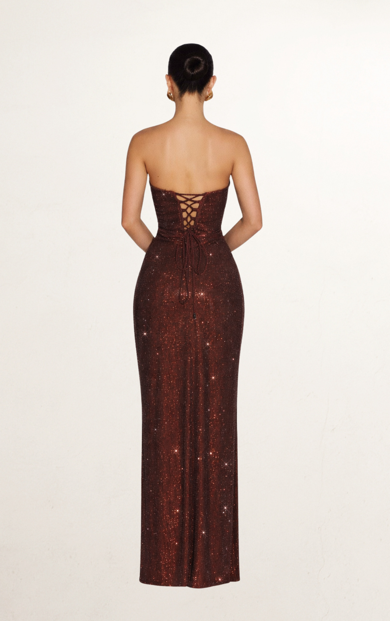 Rust Strapless Sequin Corset Evening Gown