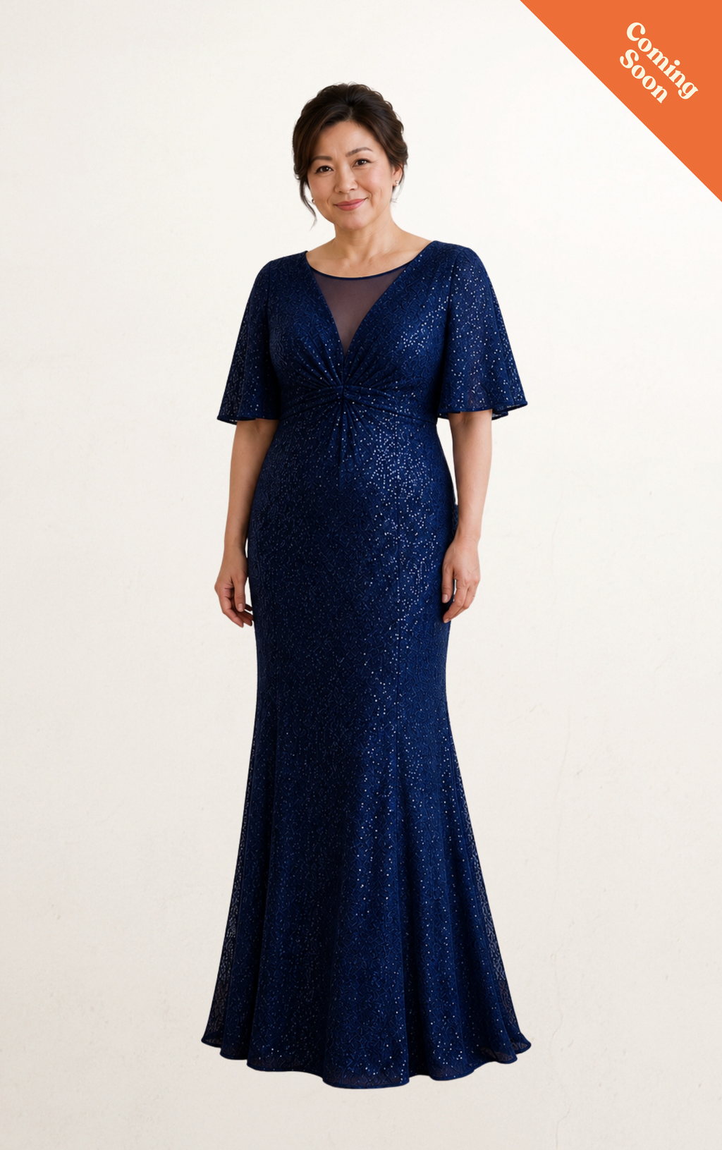 Blue Navy Sequin Cape Evening Dress