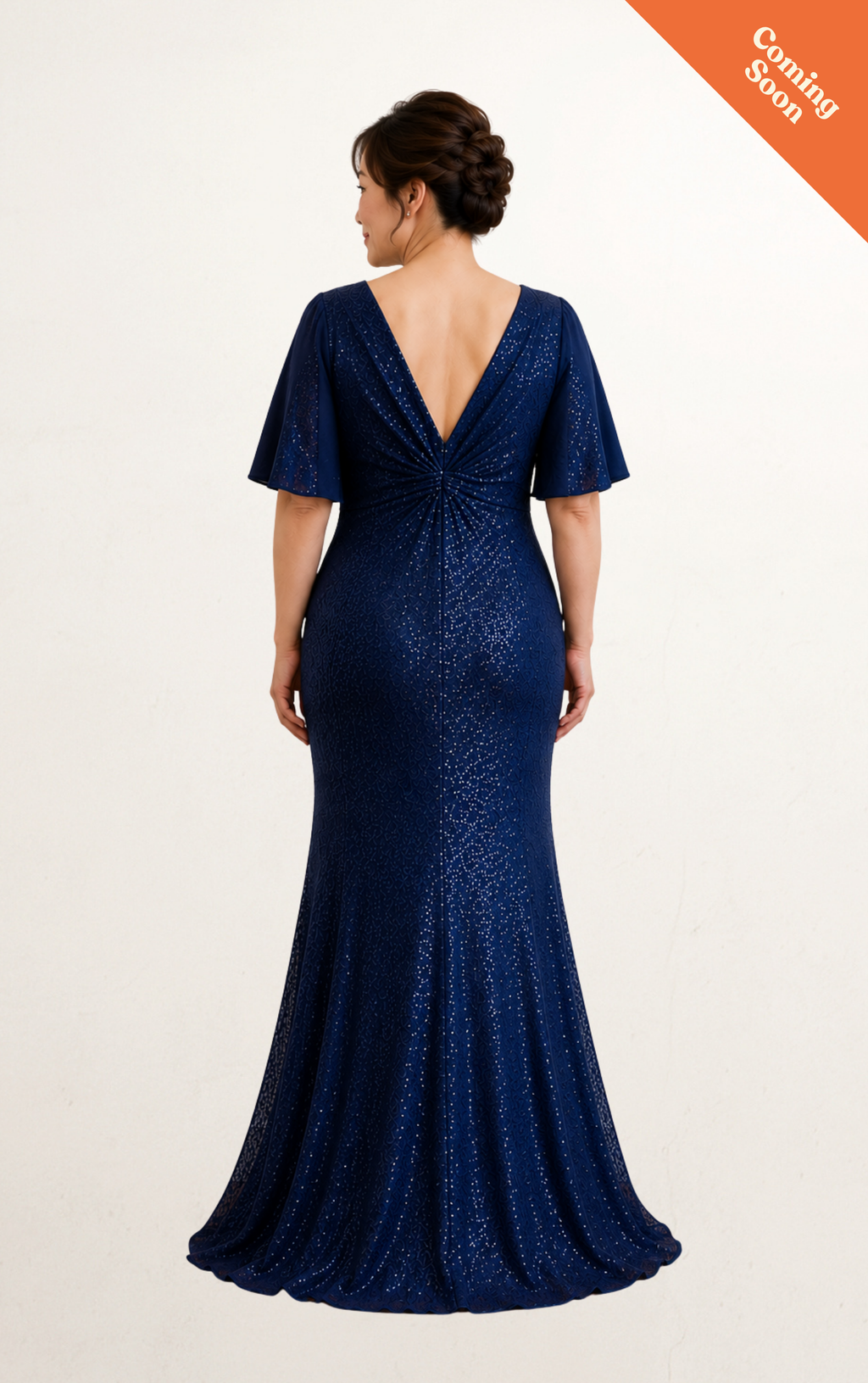 Blue Navy Sequin Cape Evening Dress