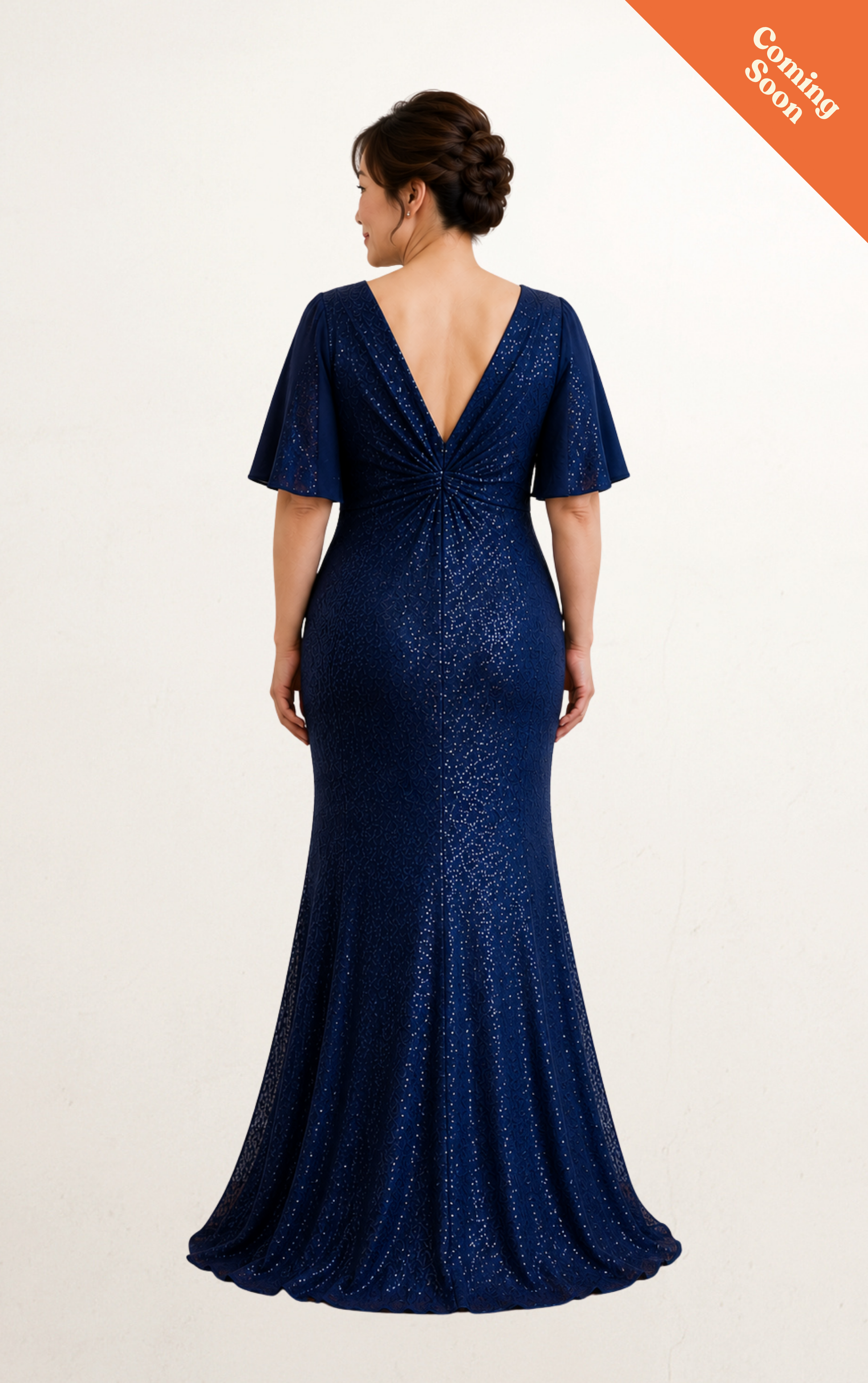 Blue Navy Sequin Cape Evening Dress