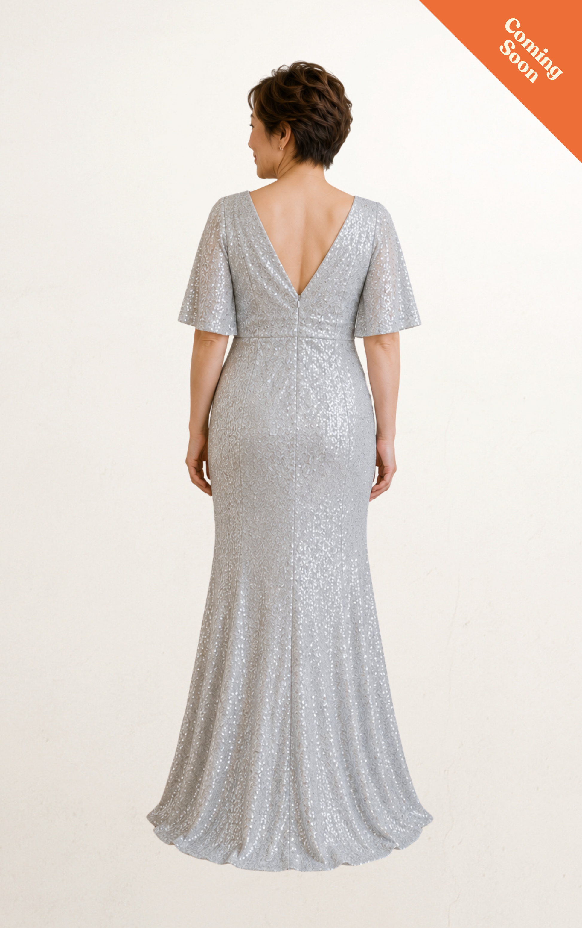 Silver Sequin Cape Evening Dress