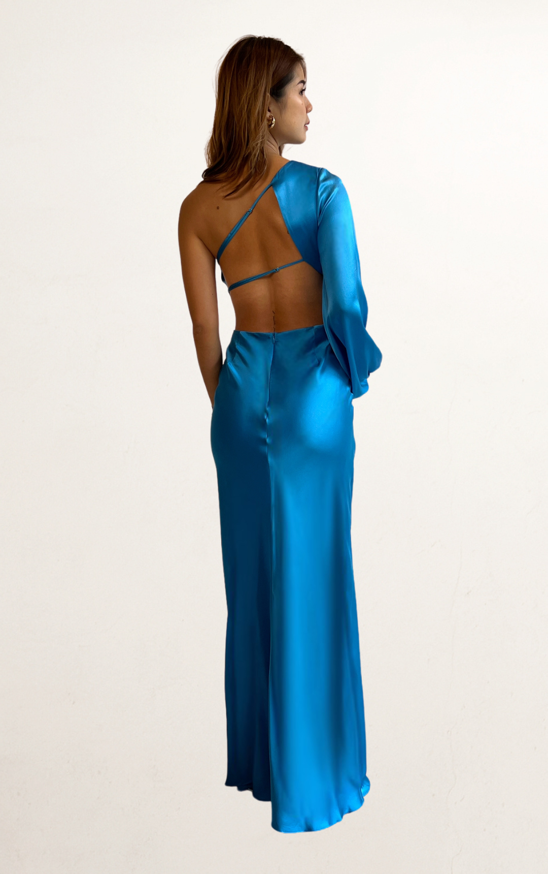 Blue Shona Joy Silk One-Shoulder Dress