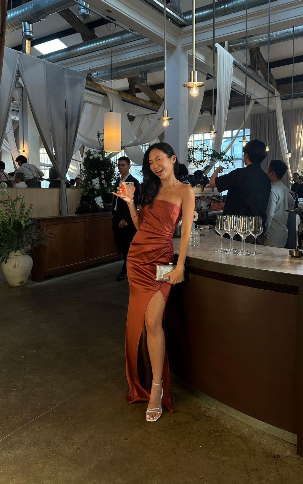 Rust Satin Bustier Off-Shoulder Dress