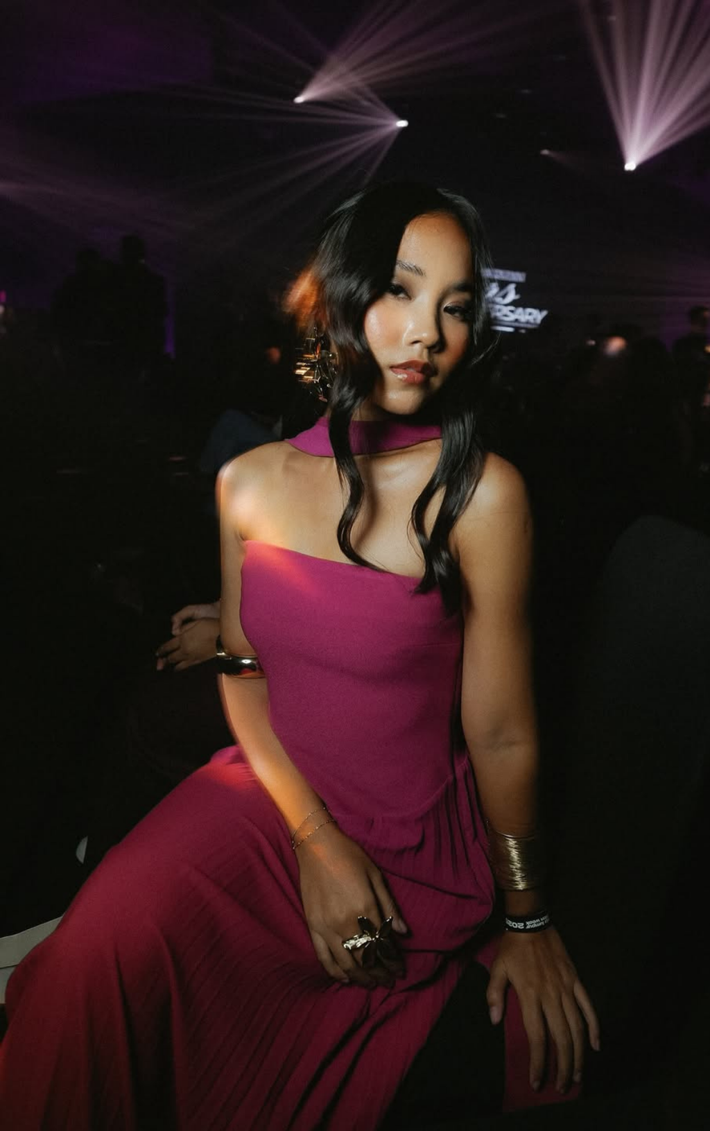 Pink Ombre Chiffon with Scarf Maxi Dress