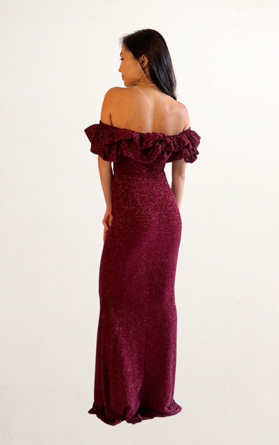 Red Glitter Bandeau Ruffled Dress