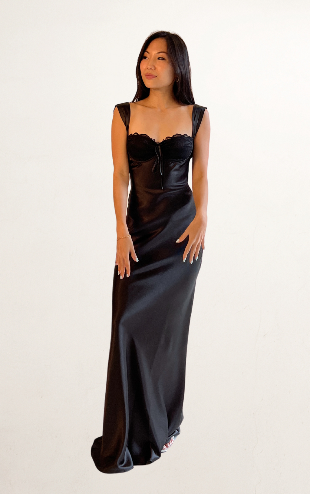 Black Satin Bustier Lace Dress
