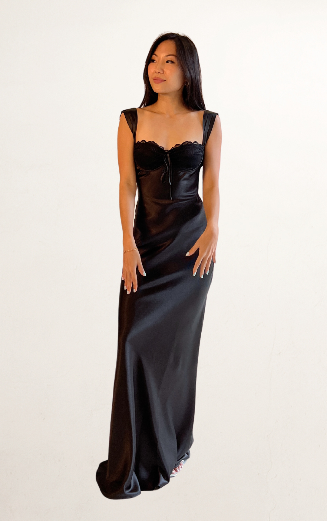 Black Satin Bustier Lace Dress
