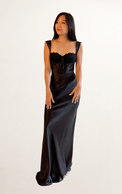 Black Satin Bustier Lace Dress