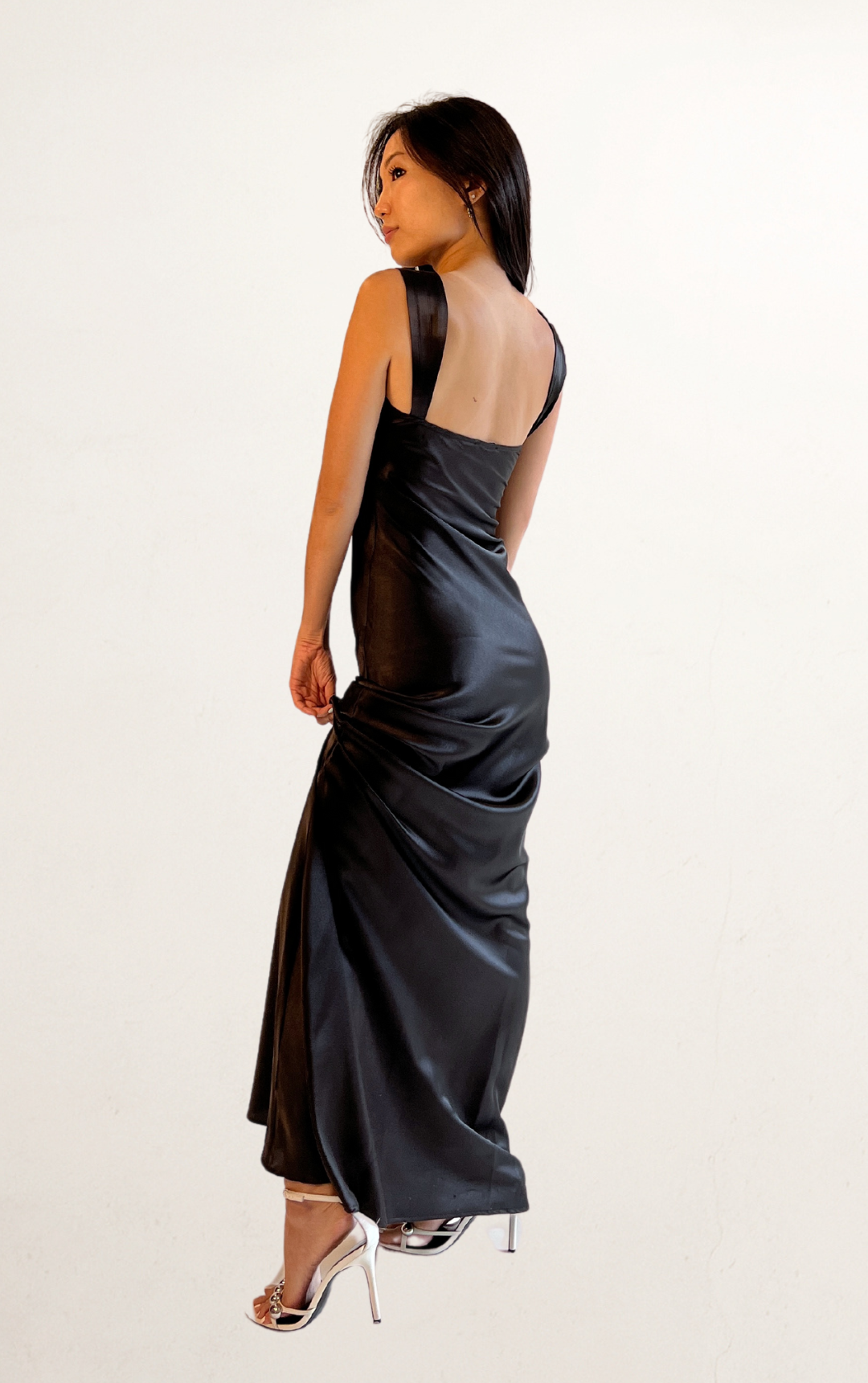 Black Satin Bustier Lace Dress