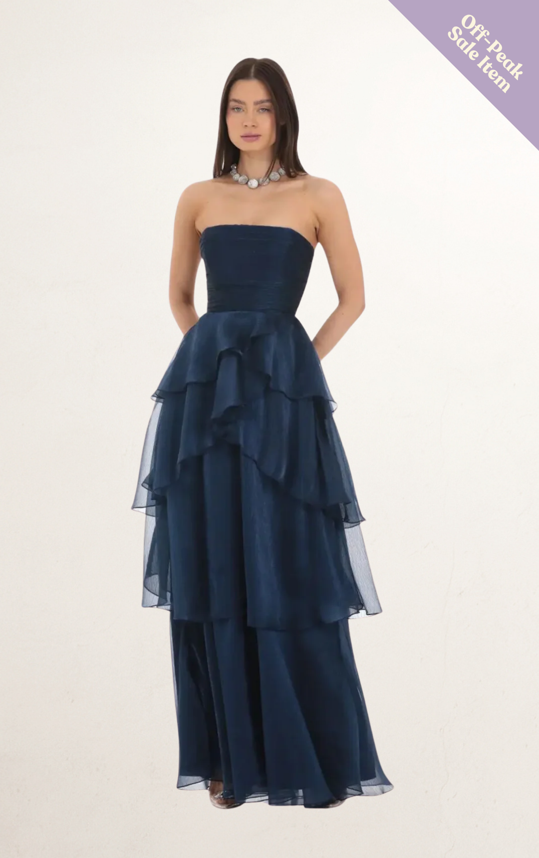 Blue Corset Ruffle Strapless Maxi Dress