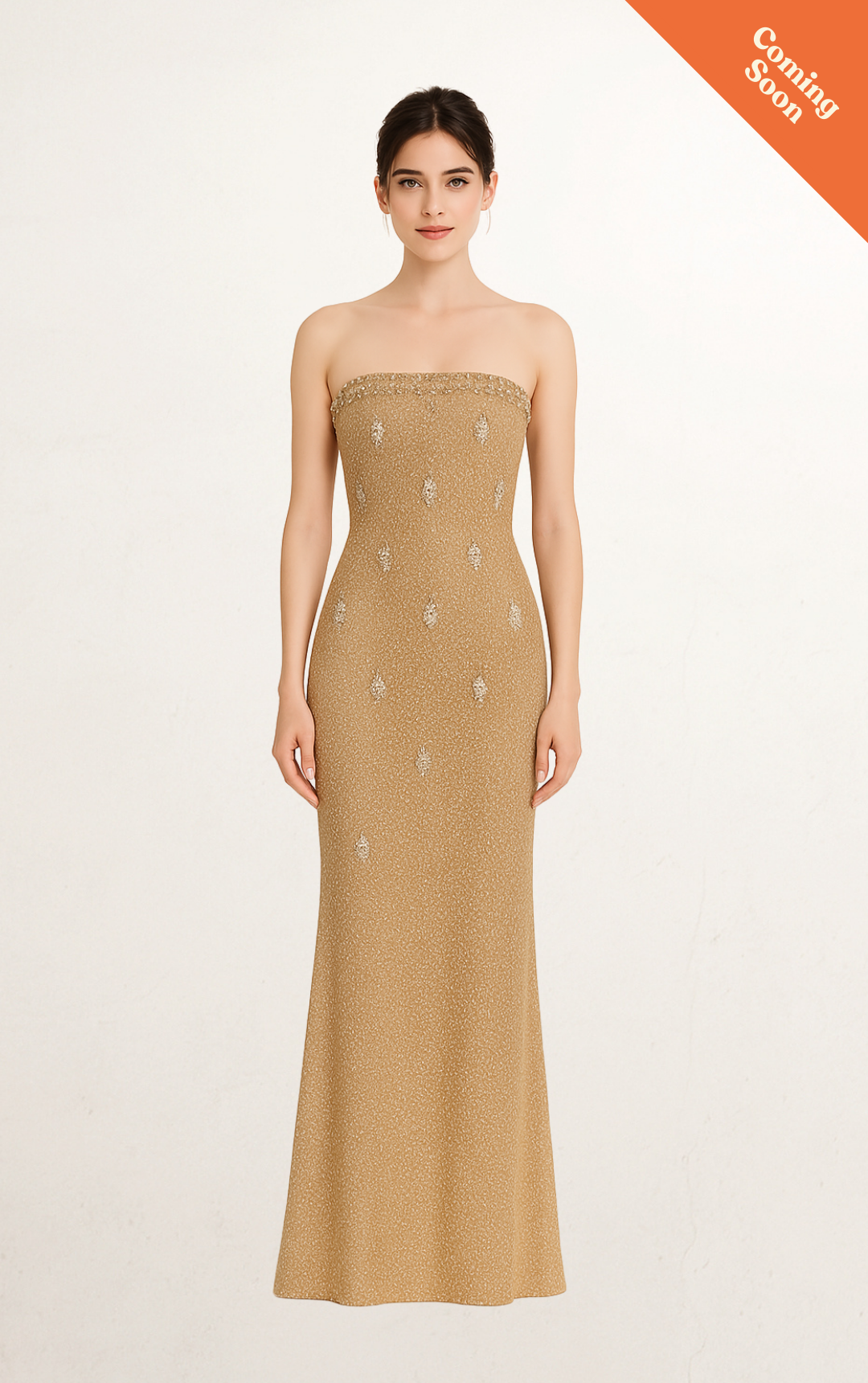 Bronze Sequin Embellished Strapless Maxi Gown