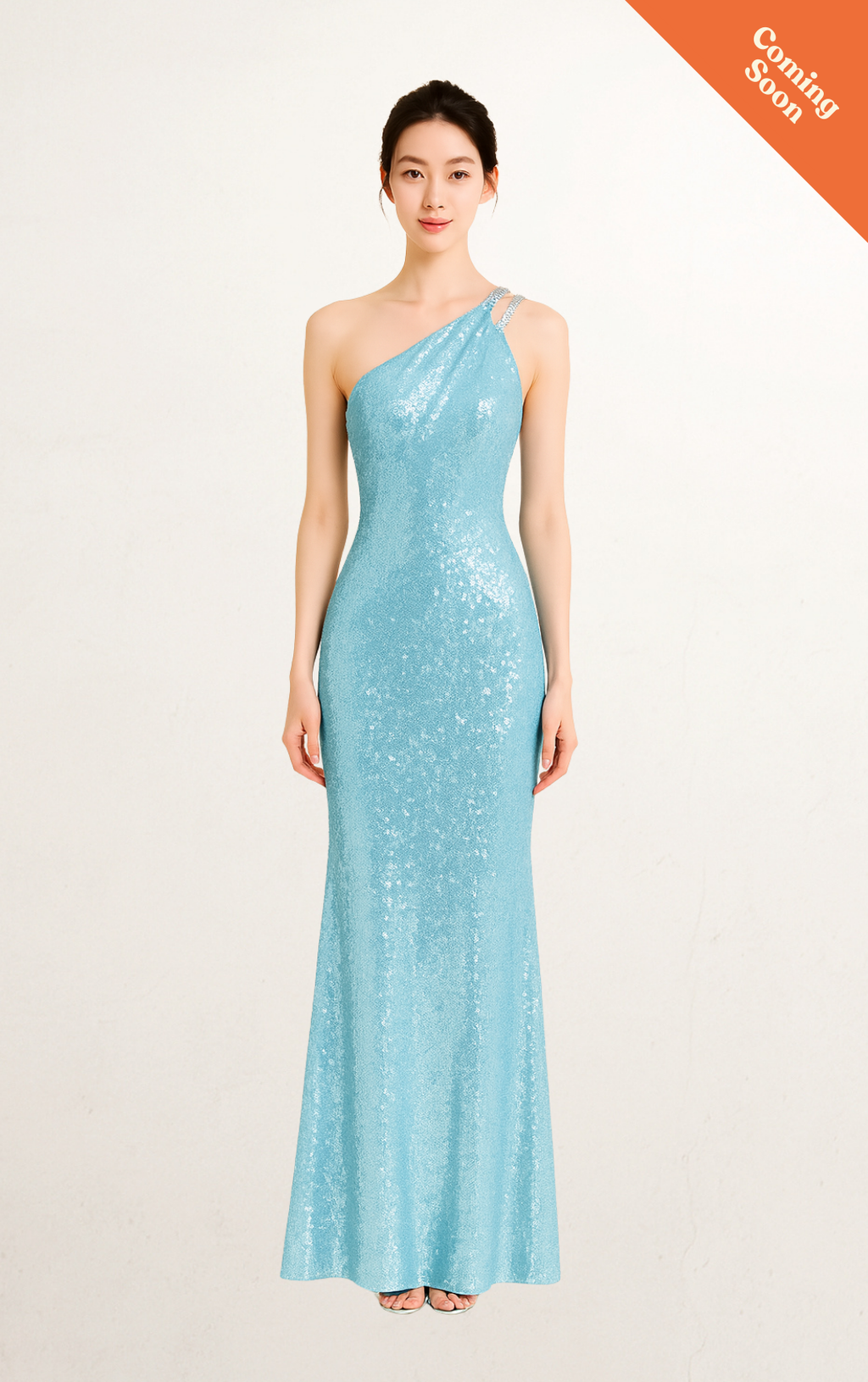 Blue Sequin One-Shoulder Backless Dress