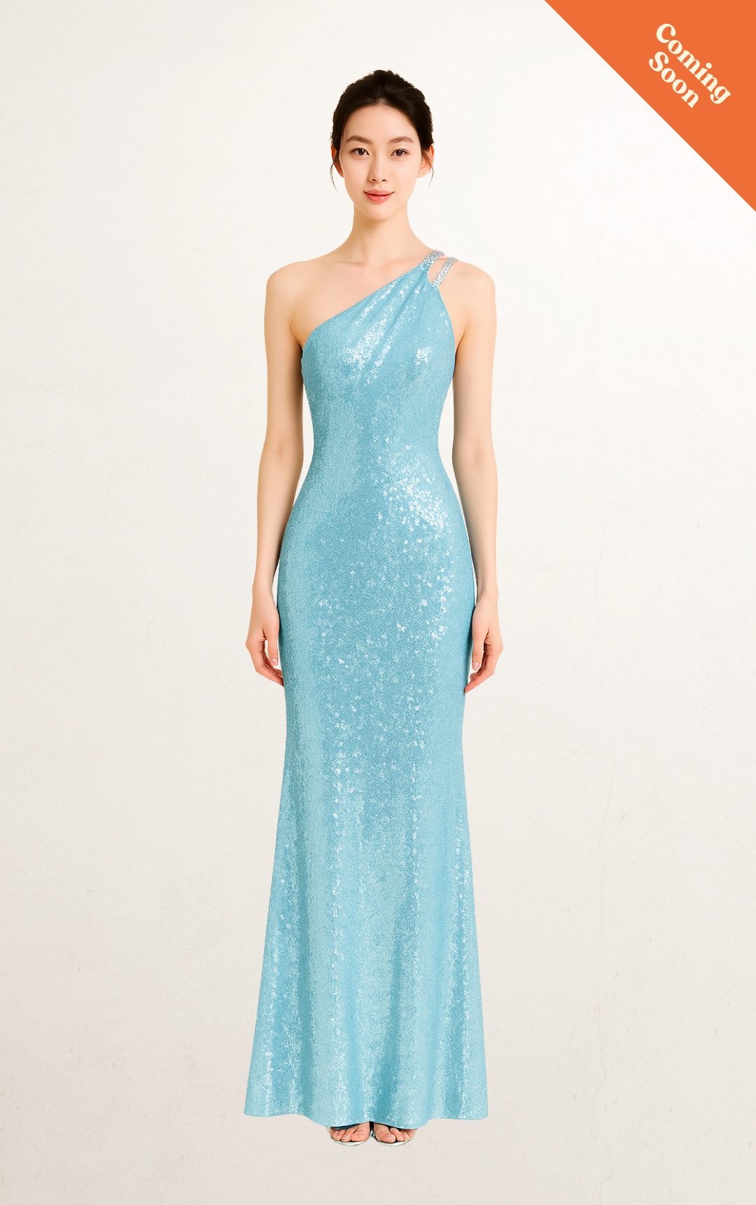 Blue Sequin One-Shoulder Backless Dress