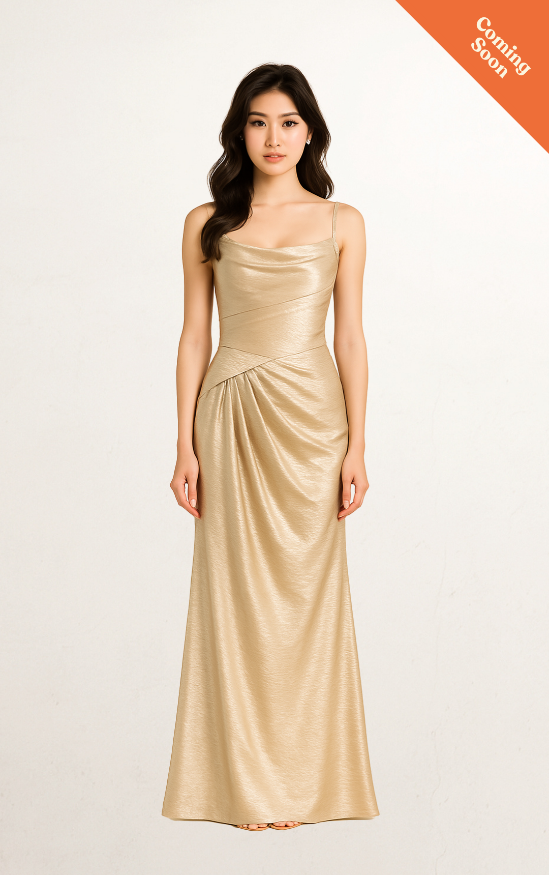 Champagne Gold Silk Drape Evening Dress