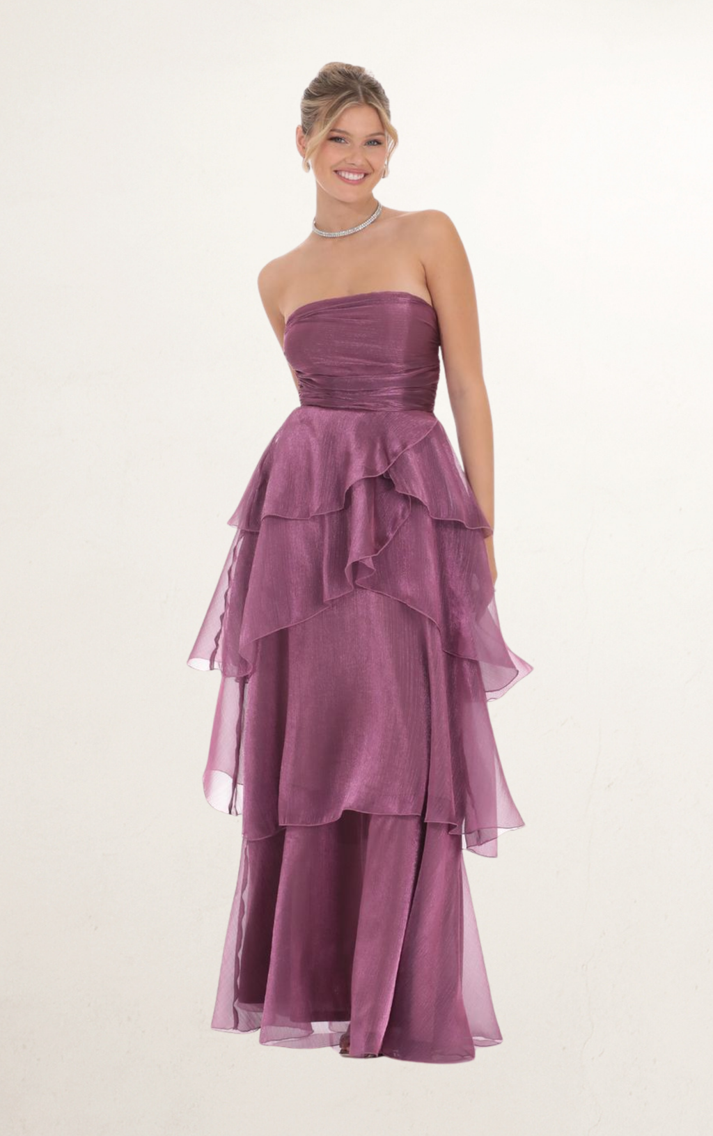 Purple Corset Ruffle Strapless Maxi Dress