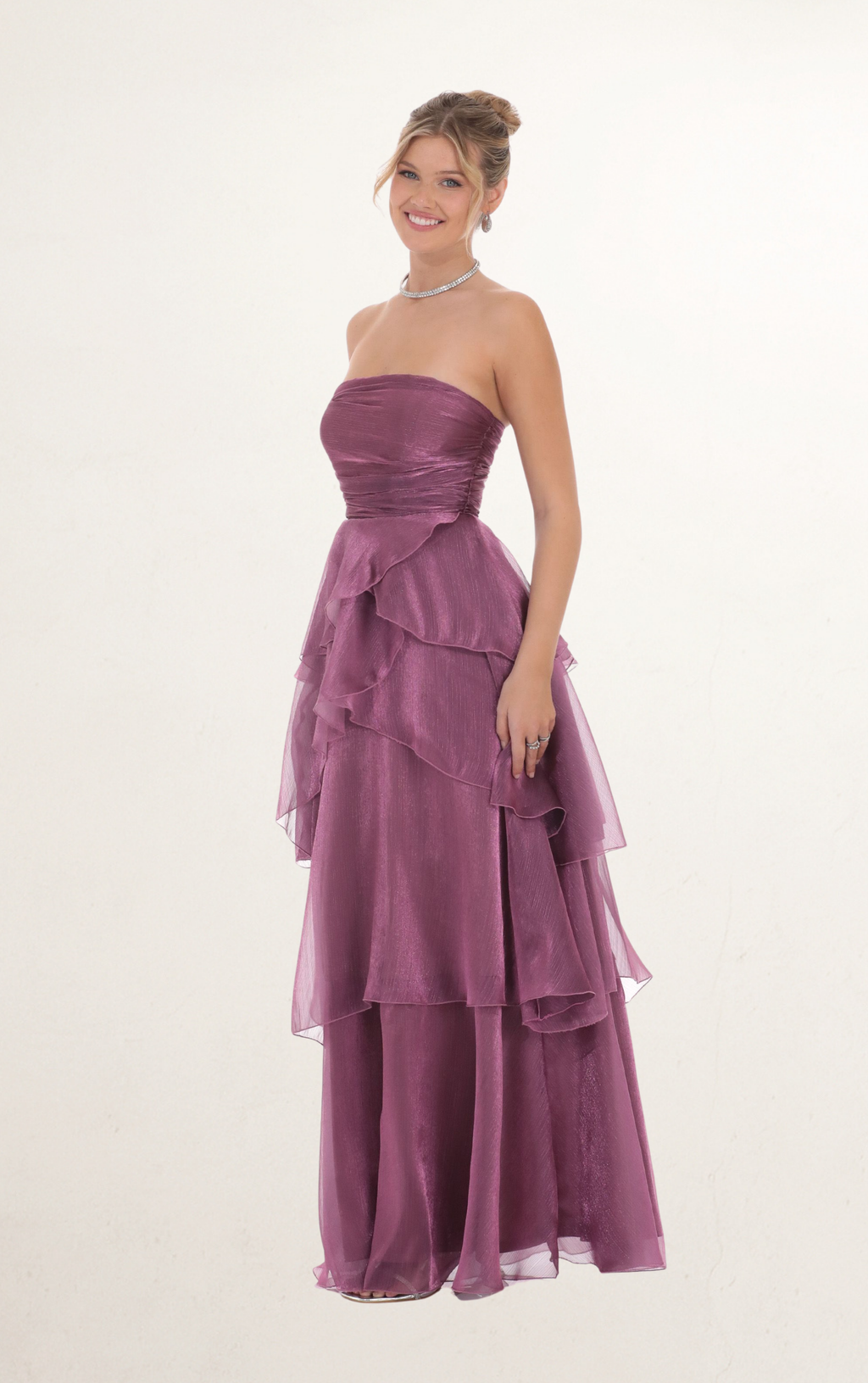 Purple Corset Ruffle Strapless Maxi Dress
