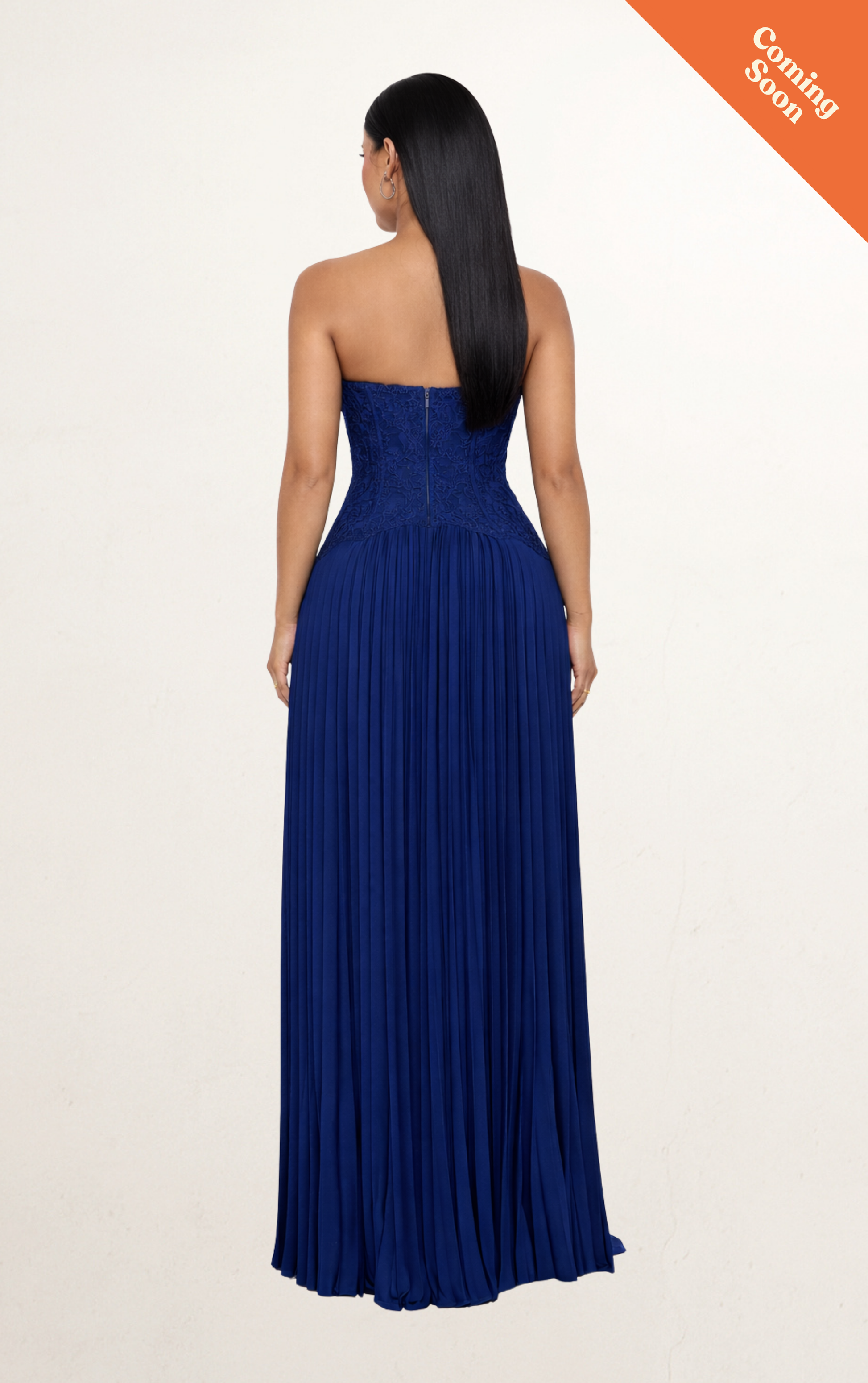 Blue Lace Corset Pleated Maxi Dress