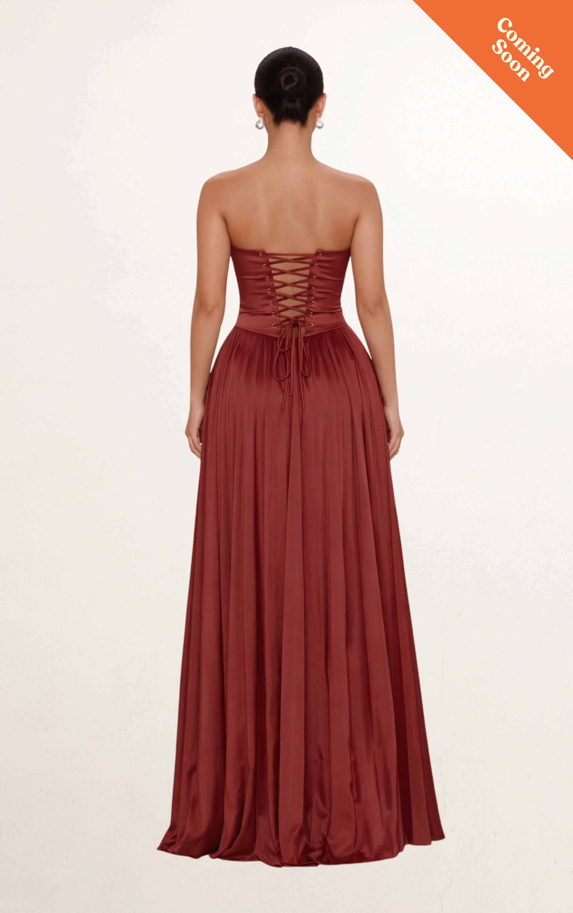 Rust Strapless Flowing Satin Gown