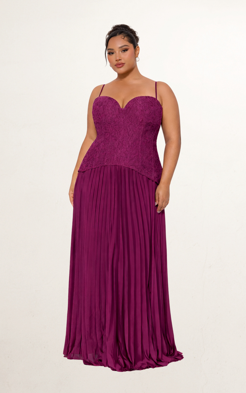 Purple Lace Corset Pleated Maxi Dress
