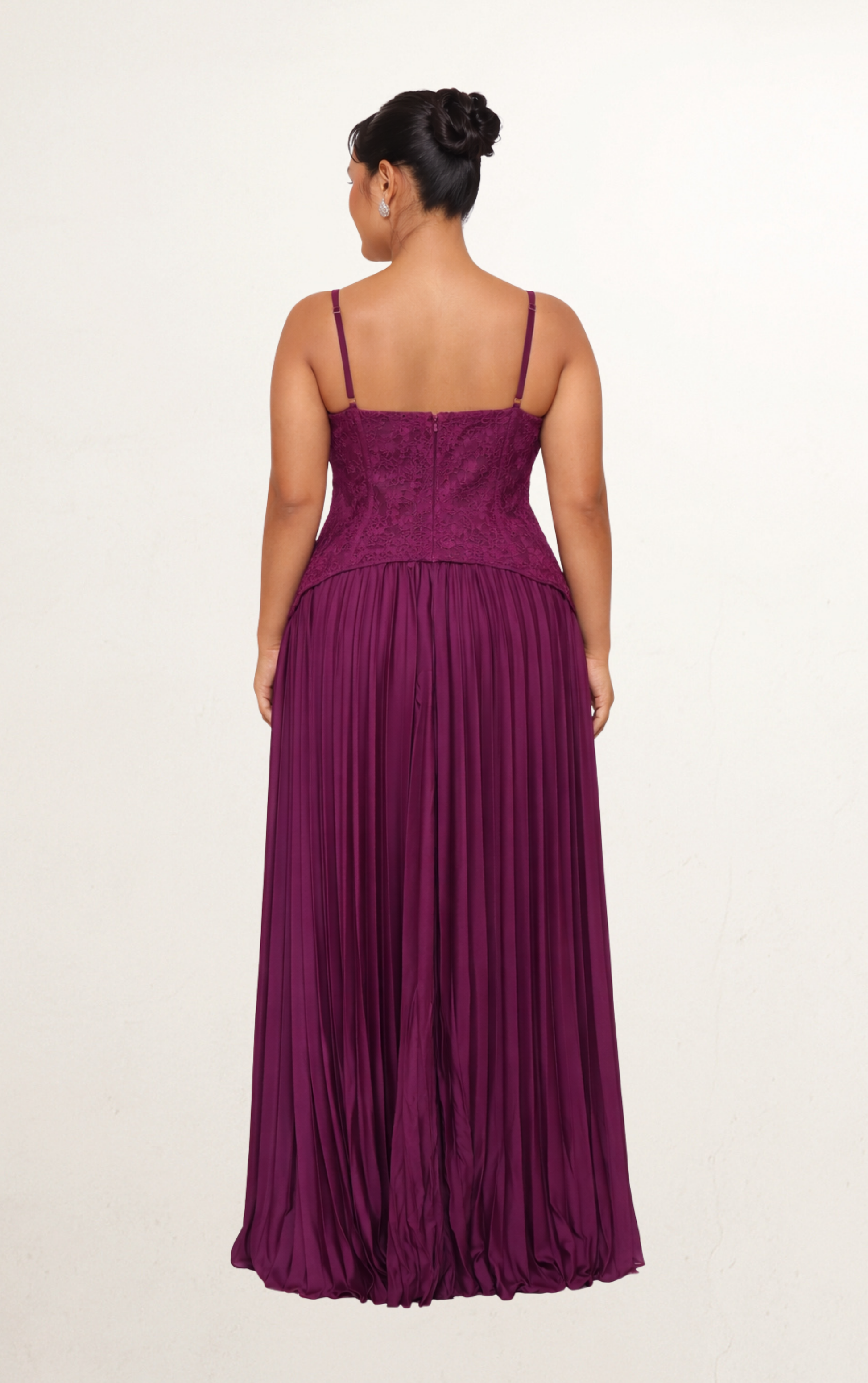 Purple Lace Corset Pleated Maxi Dress