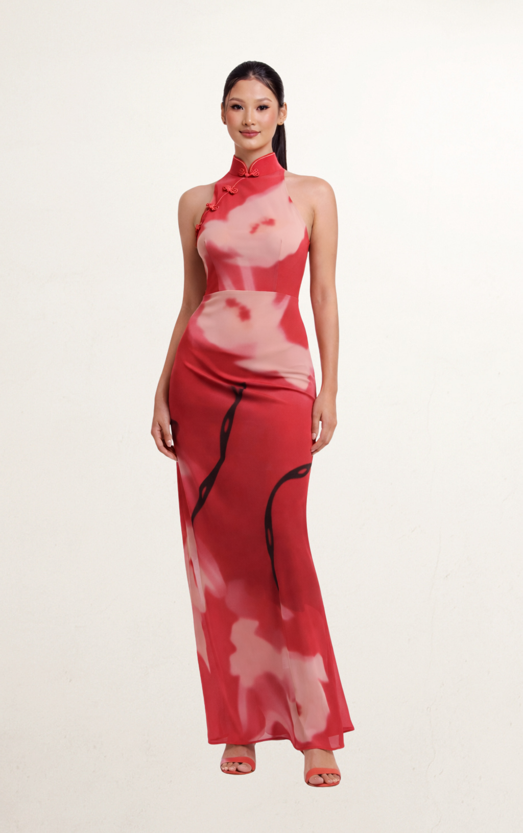 Red Sau Lee Giselle Floral Backless Gown
