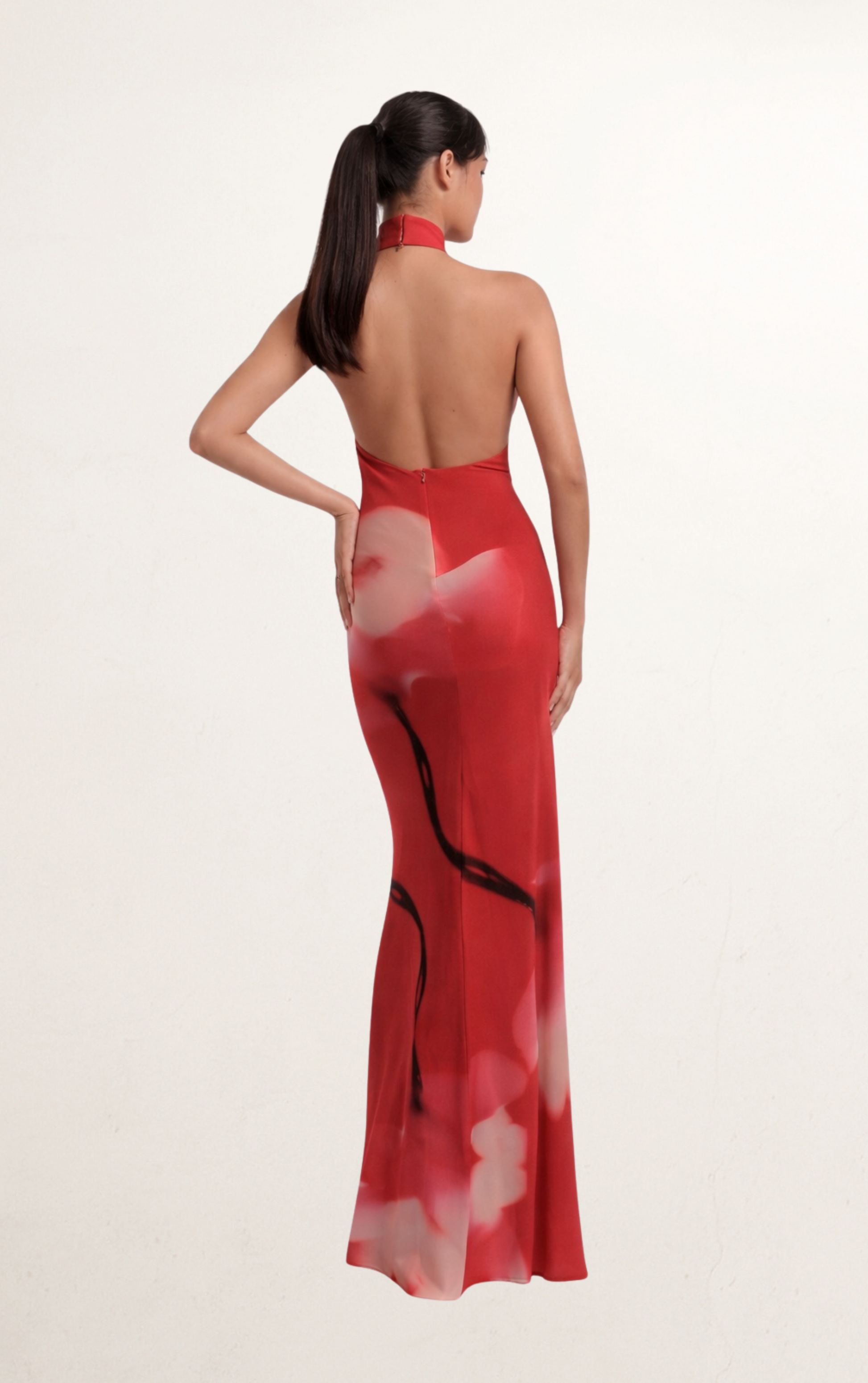 Red Sau Lee Giselle Floral Backless Gown