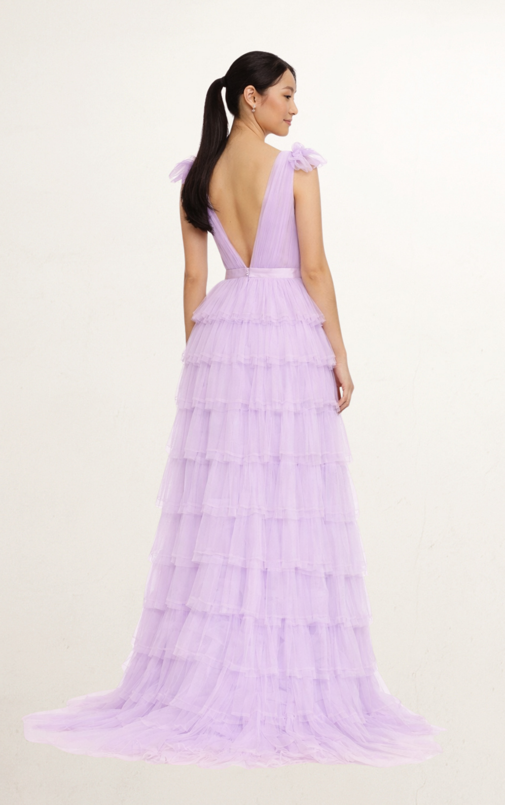 Purple Sau Lee Tiered Ruffle Plunge Dress