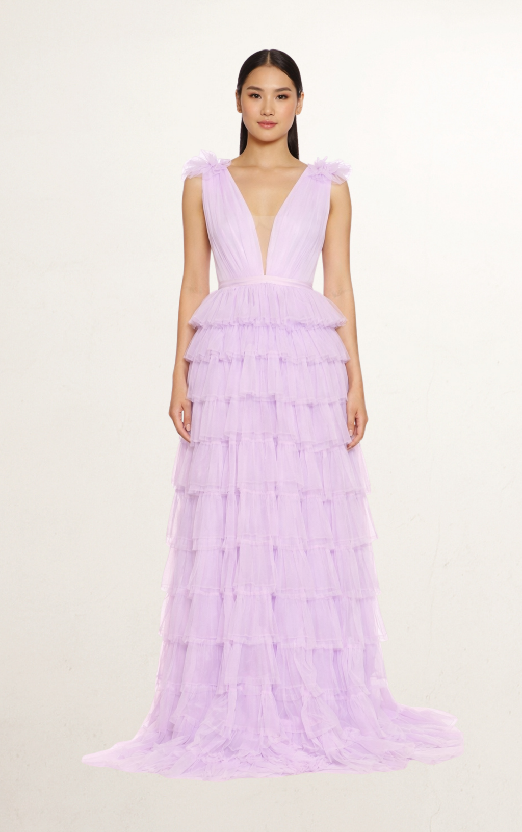 Purple Sau Lee Tiered Ruffle Plunge Dress