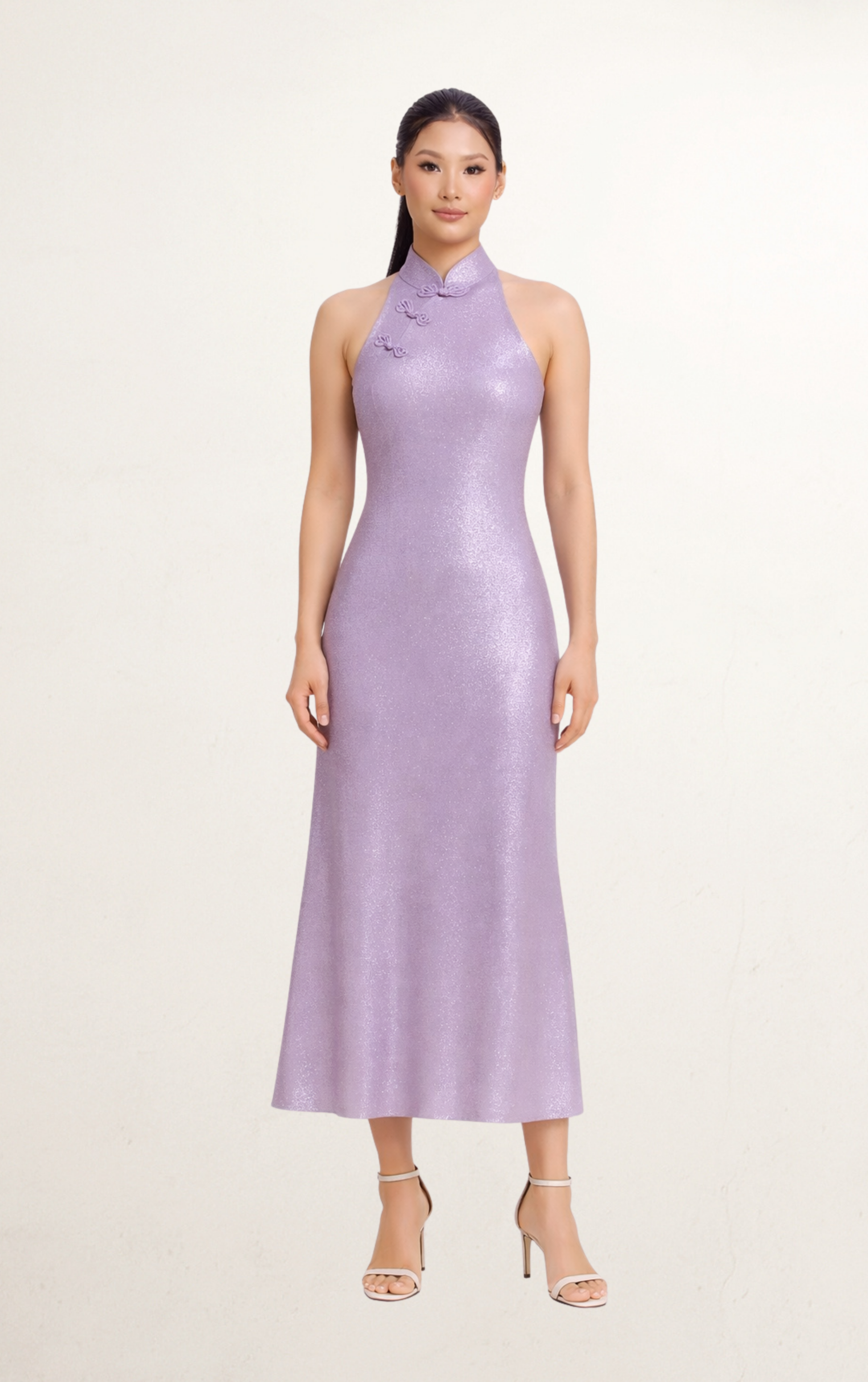 Purple Sequin Mandarin Collar Dress