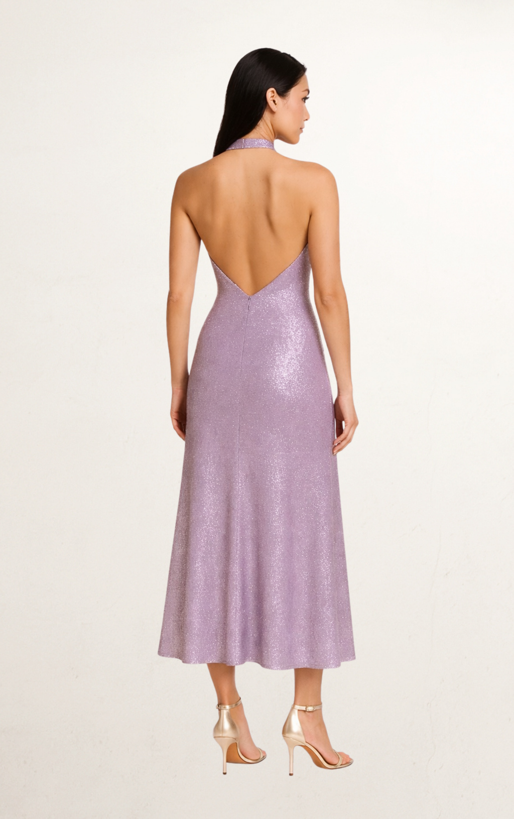 Purple Sequin Mandarin Collar Dress