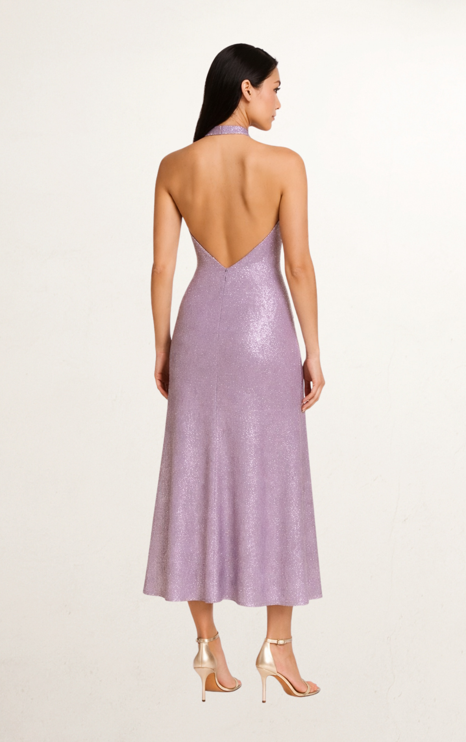 Purple Sequin Mandarin Collar Dress