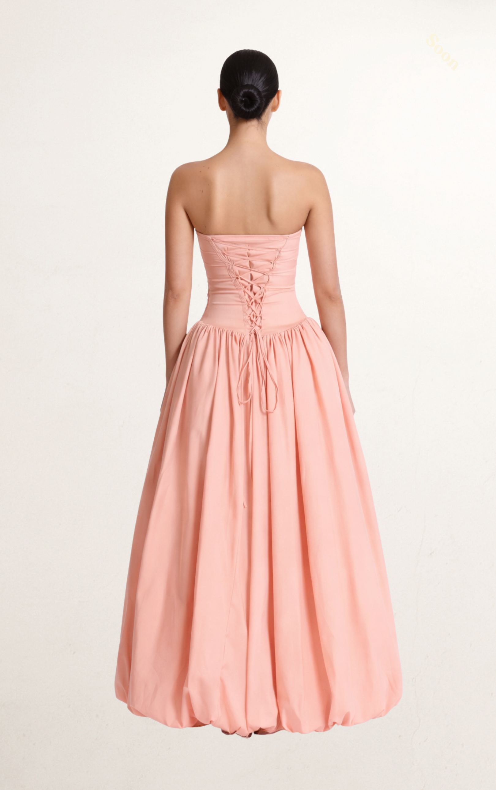 Peach Strapless Ruched Bodice Ball Gown