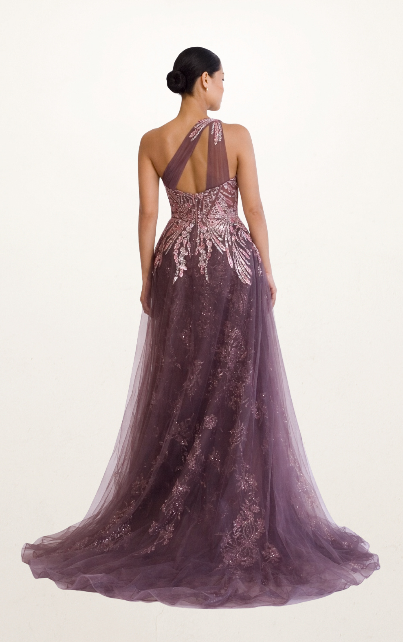 Purple One-Shoulder Train Dress