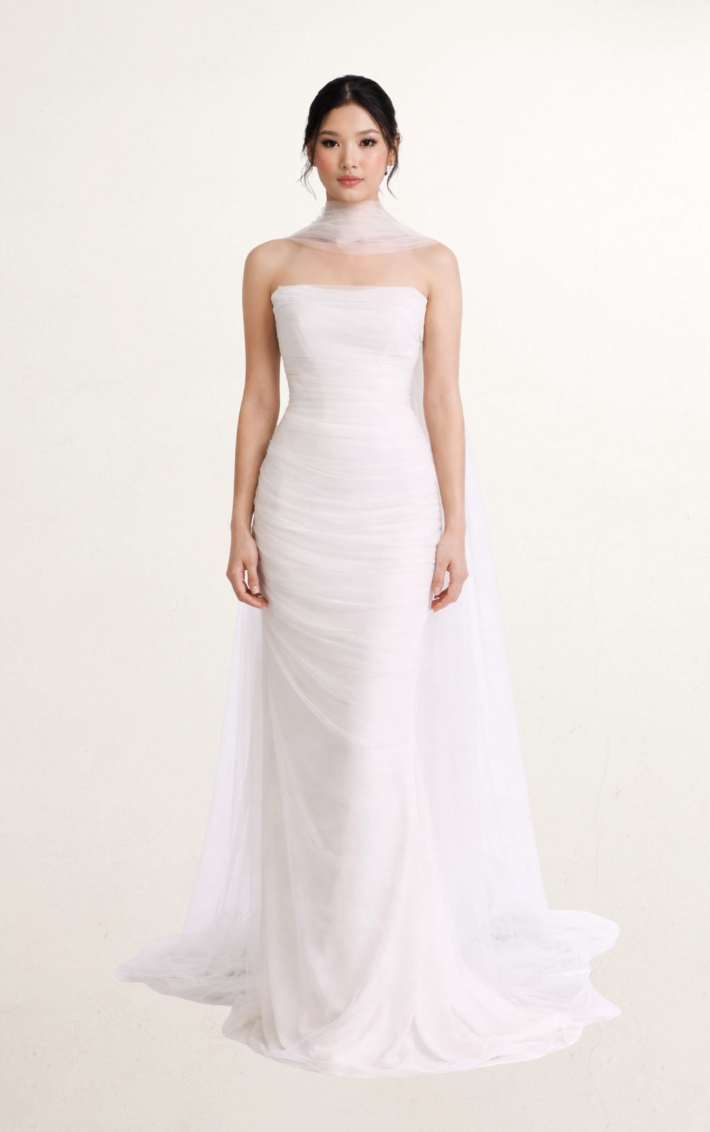 White French Gauze Bridal Gown with Scarf